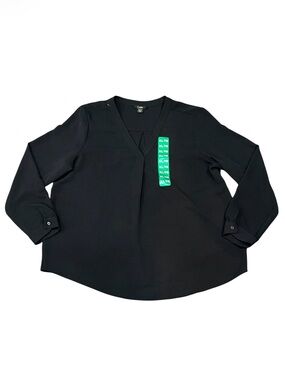Dalia Long Sleeve Crepe Blouse in Black XL